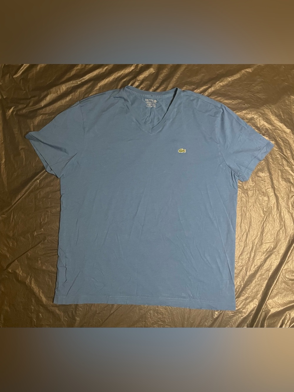 Lacoste Men’s 2XL Blue V-Neck T-Shirt Embroidered Crocodile Logo